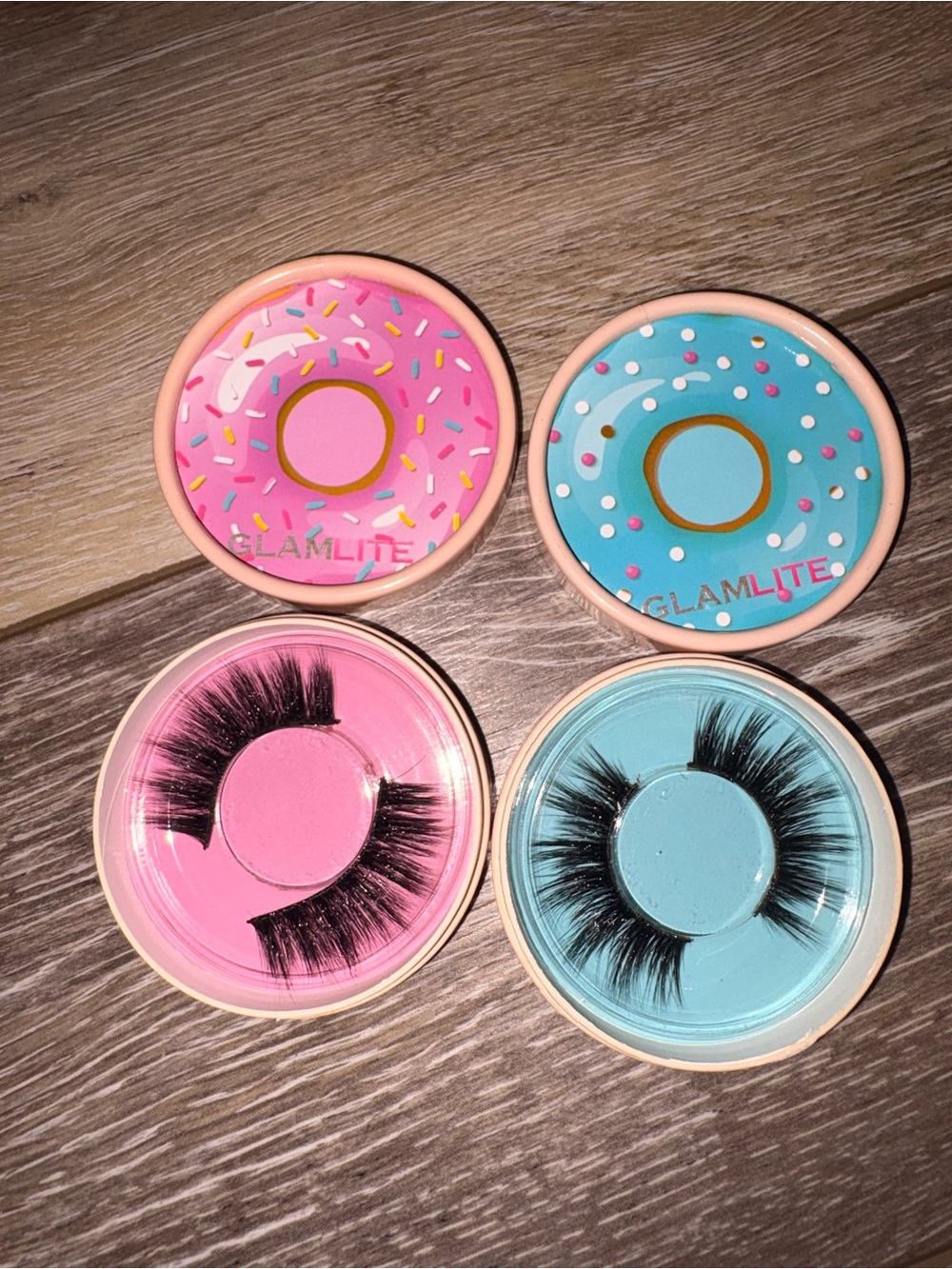 Glamlite False Eyelashes - Pink & Blue Donut Cases